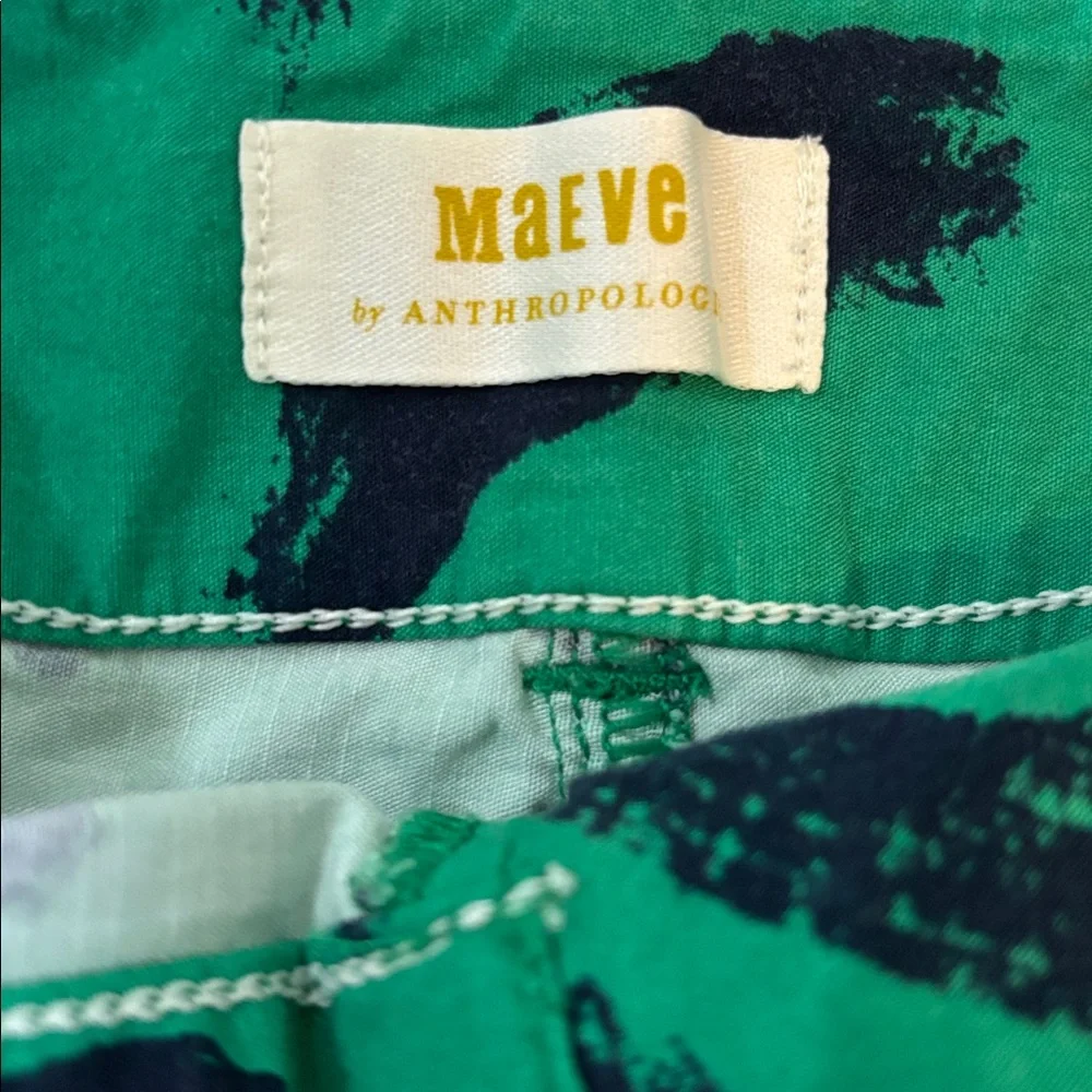 Maeve Anthropologie The Colette Cropped Wide Leg Pants Green Blue Print Size 26 - Picture 3 of 8